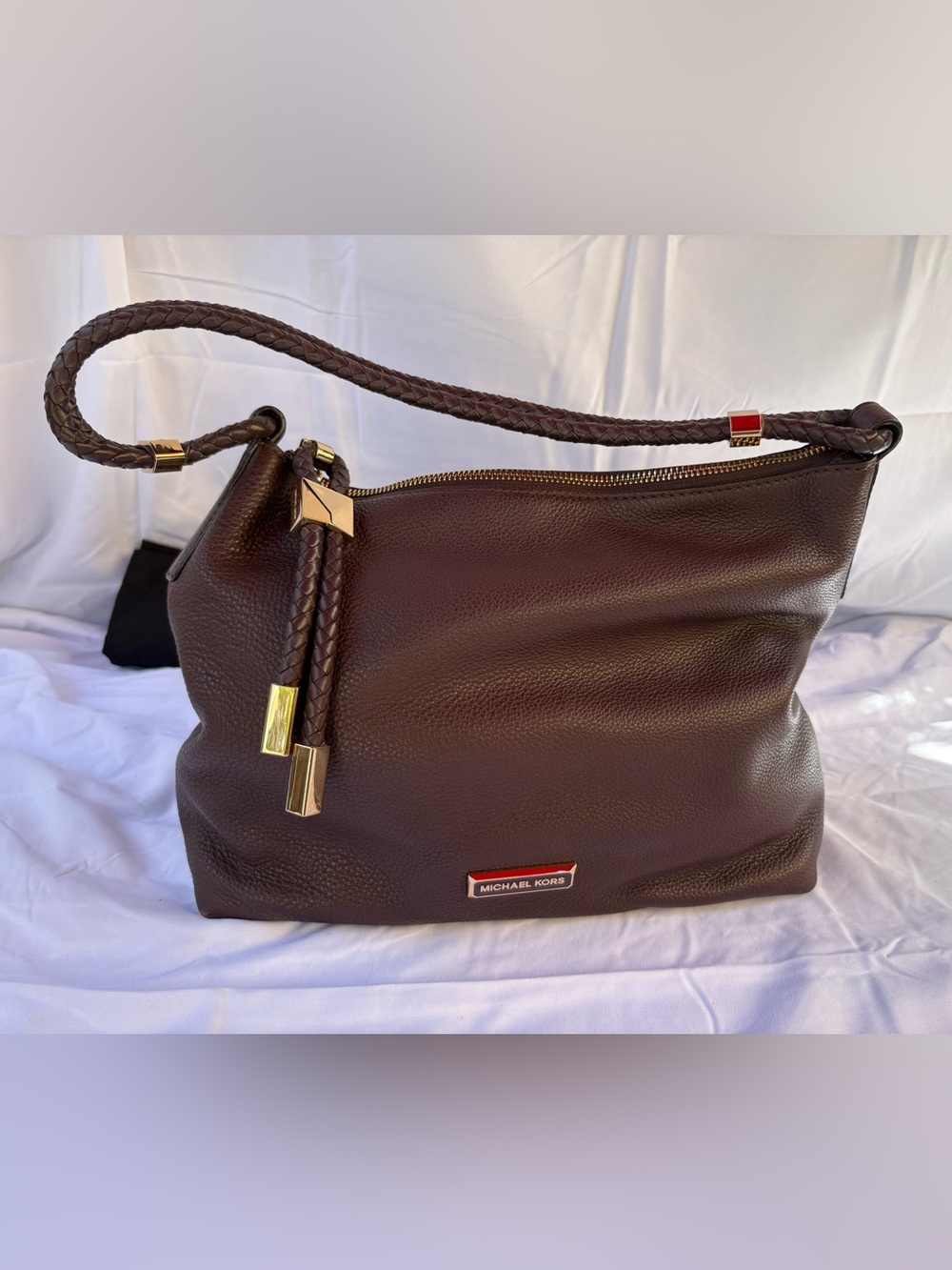Michael Kors Lexington Braided-Handle Leather Shoulder Bag in Barolo